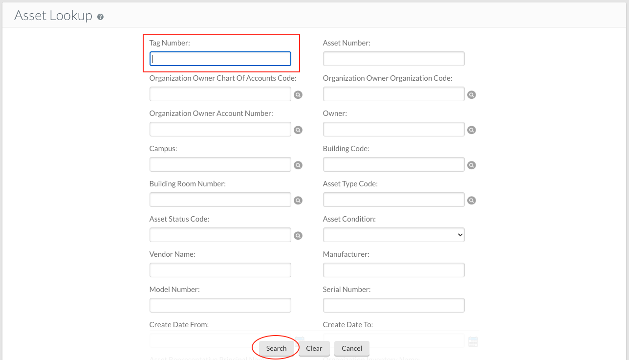 Asset Lookup Form in KFS