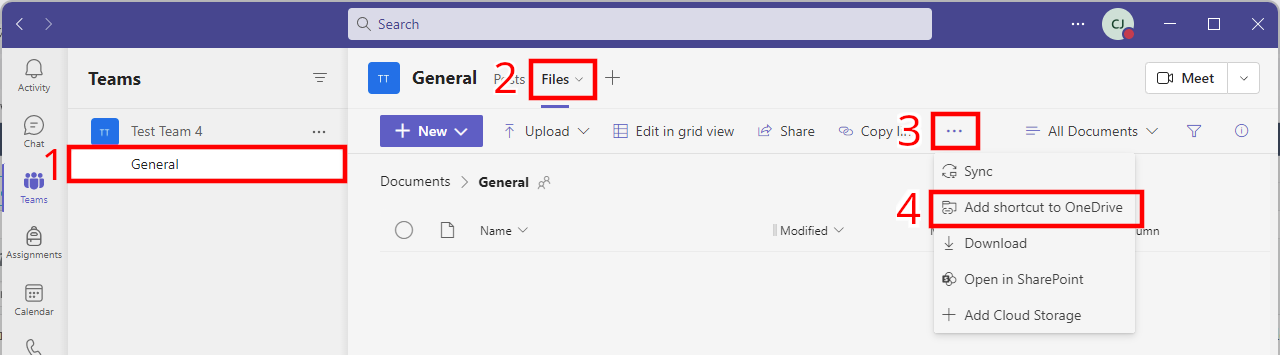 Add Shortcut to Team Files in OneDrive